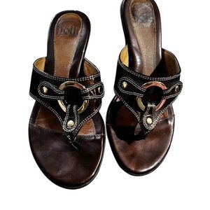 Sofft Dark Brown Sandals with Gold Accents